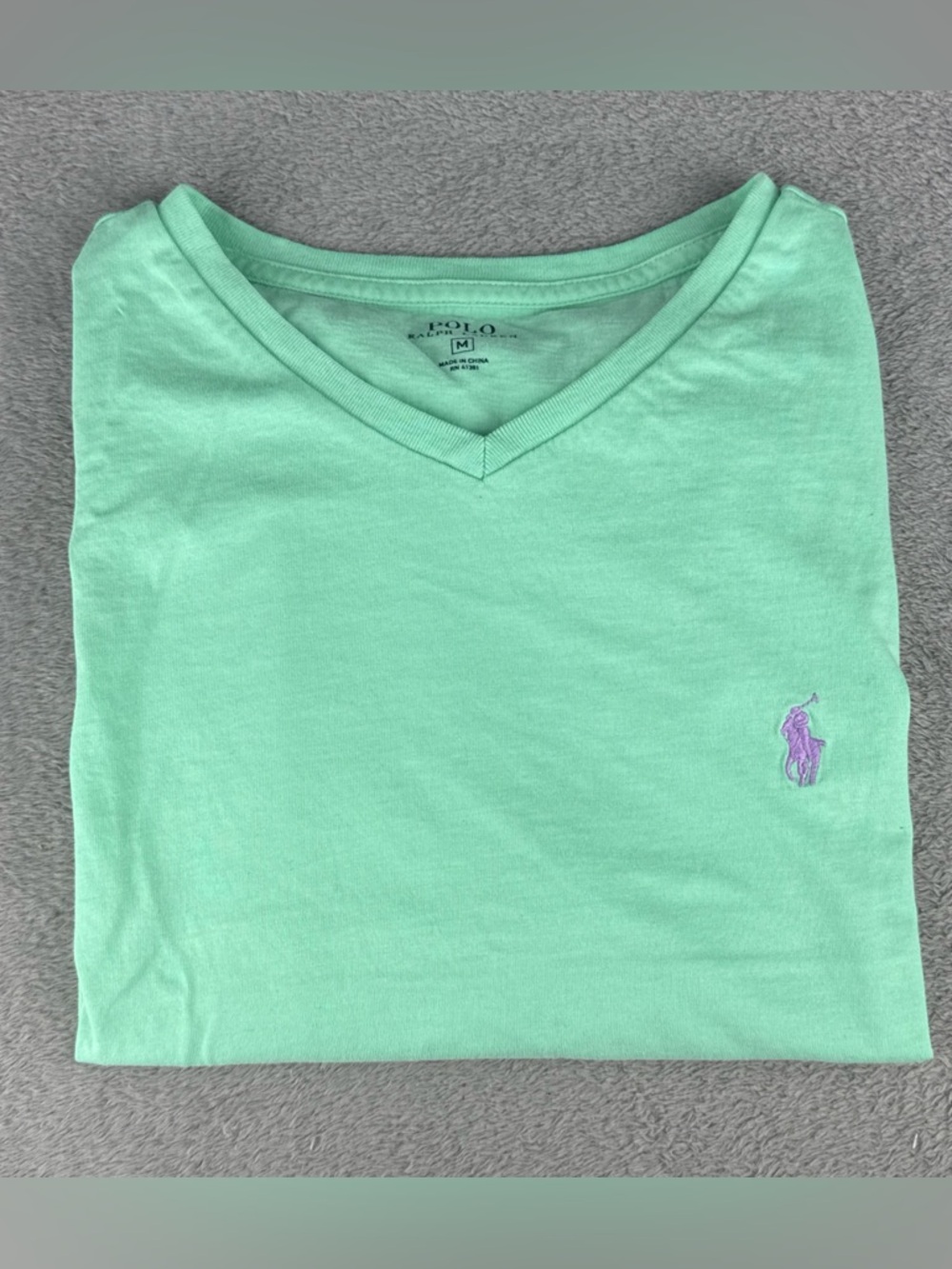 Polo by Ralph Lauren Kids Mint Green V-Neck Shirt with Purple Pony